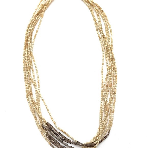 Devon Page McCleary Grey Champagne Diamond Layered Necklace on Beaded Strands - Picture 2 of 7